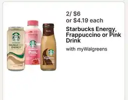 Walgreens Starbucks Energy, Frappuccino or Pink Drink offer