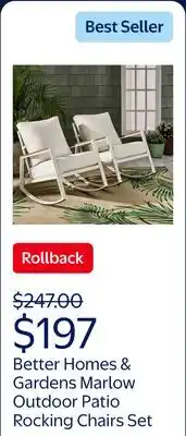 Walmart Better Homes & Gardens Marlow Outdoor 2pk Patio Rocking Chairs, White Frame/Cream Cushion offer