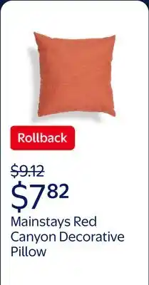 Walmart Mainstays Red Canyon Decorative Pillow 18 x 18 Polyester offer