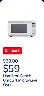Walmart Hamilton Beach Microwave Oven 0.9 cu ft 900W White Stainless Steel offer