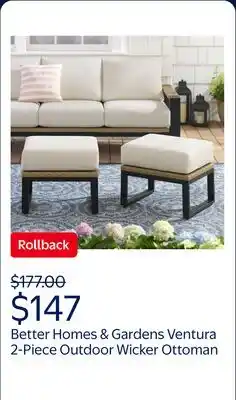 Walmart Better Homes & Gardens Ventura 2-Piece Outdoor Wicker Ottoman, Beige offer