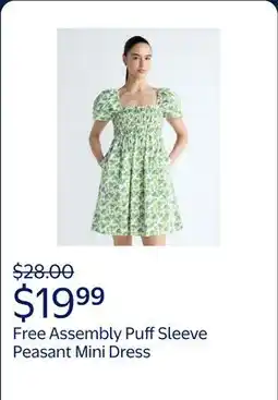 Walmart Free Assembly Women's and Women's Plus Puff Sleeve Peasant Mini Dress offer