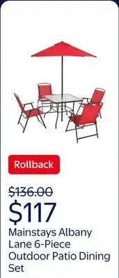 Walmart Mainstays Albany Lane Steel 6-Piece Outdoor Patio Dining Set with Umbrella, Red offer