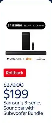 Walmart Samsung B-series 3.1 Ch DTS Virtual:X Soundbar with Subwoofer HW-B62WF/ZA 2025 offer