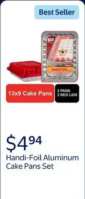 Walmart Handi-Foil 13 x 9 Aluminum Cake Pans with Red Lids, 2 Count offer