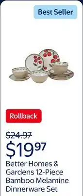 Walmart Better Homes & Gardens 12-Piece Bamboo Melamine Tomato Design Dinnerware Set offer