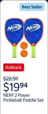 Walmart NERF 2 Player Pickleball Paddle Set - Youth Pickleball - (2) Wooden Paddles + (2) Pickleballs offer