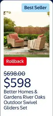 Walmart Better Homes & Gardens River Oaks Outdoor Swivel Gliders with Patio Covers, Set of 2, Red offer