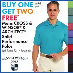 Boscov's Mens CROSS & WINSOR & ARCHITECT Solid Performance Polos offer