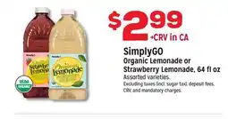 Grocery Outlet SimplyGO Organic Lemonade or Strawberry Lemonade offer