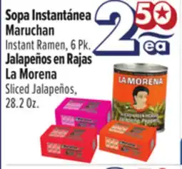 El Super Maruchan Instant Ramen, 6 Pk. La Morena Sliced Jalapeños, 28.2 Oz offer