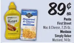 El Super Pasta First Street Mac & Cheese, 7.25 Oz. Mostaza Simply Value Mustard, 14 Oz offer