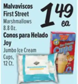 El Super First Street Malvaviscos Marshmallows 8.8 Oz. Conos para Helado Joy Jumbo Ice Cream Cups, 12 Ct offer