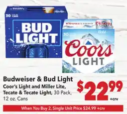 Vallarta Supermarkets Budweiser & Bud Light Coor's Light and Miller Lite, Tecate & Tecate Light offer