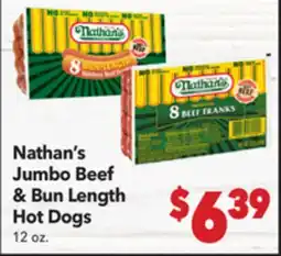 Vallarta Supermarkets Nathan's Jumbo Beef & Bun Length Hot Dogs offer
