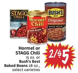 Foodmaxx Hormel or STAGG Chili 15 oz. or Bush's Best Baked Beans 28 oz offer