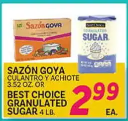 El Paso Grande SAZÓN GOYA CULANTRO Y ACHIOTE 3.52 OZ, OR BEST CHOICE GRANULATED SUGAR 4 LB offer