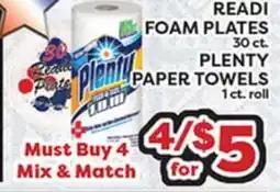 Torres Supermercado READI FOAM PLATES 30 ct. PLENTY PAPER TOWELS 1 ct. roll offer