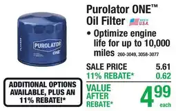 Menards Purolator ONE Oil Filter offer