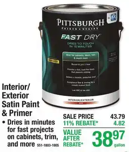 Menards Pittsburgh Interior/Exterior Satin Paint & Primer offer