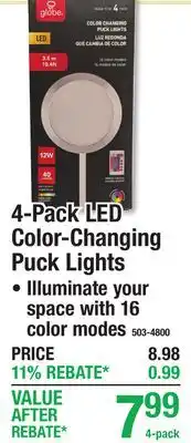 Menards 4-Pack LED Color-Changing Puck Lights offer