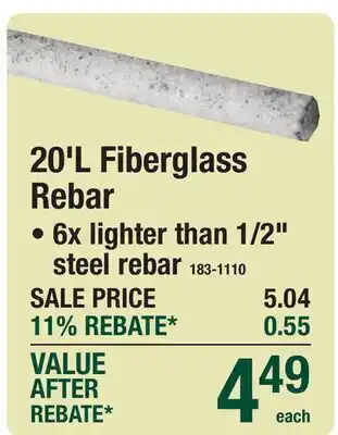 Menards 20'L Fiberglass Rebar offer