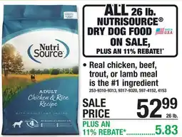 Menards ALL' 26 lb. NUTRISOURCE DRY DOG FOOD offer