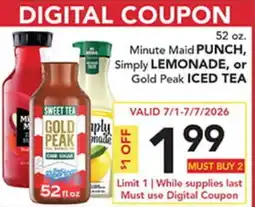 Pete's Fresh Market Minute Maid PUNCH, Simply LEMONADE, or Gold Peak ICED TEA offer