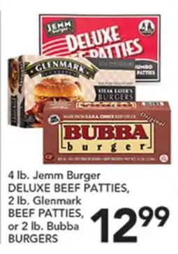 Pete's Fresh Market 4 lb. Jemm Burger DELUXE BEEF PATTIES, 2 lb. Glenmark BEEF PATTIES, or 2 lb. Bubba BURGERS offer