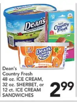Pete's Fresh Market Dean's Country Fresh 48 oz. ICE CREAM, 32 oz. SHERBET, or 12 ct. ICE CREAM SANDWICHES offer