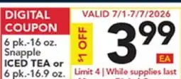 Pete's Fresh Market 6 pk.-16 oz. Snapple ICED TEA or 6 pk.-16.9 oz. Snapple ICE TEA offer