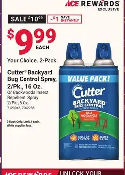 Ace Hardware Cutter Backyard Bug Control Spray, Or Backwoods Insect Repellent Spray offer