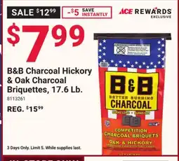 Ace Hardware B&B Charcoal Hickory & Oak Charcoal Briquettes, 17.6 Lb offer
