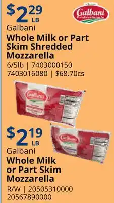 Restaurant Depot Galbani Whole Milk or Part Skim Shredded Mozzarella offer