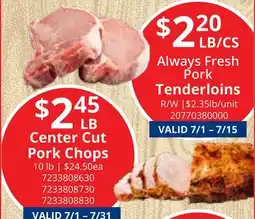 Restaurant Depot Always Fresh Pork Tenderloins Center Cut Pork Chops offer
