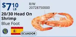 Restaurant Depot 20/30 Head On Shrimp Blue Foot offer