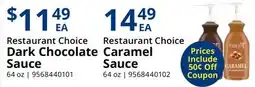 Restaurant Depot Restaurant Choice Dark Chocolate Sauce, Caramel Sauce offer