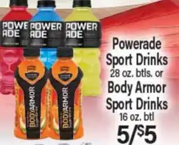 Angelo Caputo's Fresh Market Powerade Sport Drinks 28 oz. btls. or Body Armor Sport Drinks 16 oz. btl offer