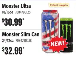 Restaurant Depot Monster Ultra 18/16oz, Monster Slim Can 24/12oz offer