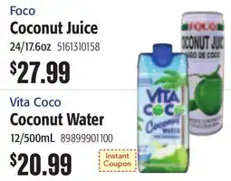 Restaurant Depot Foco Coconut Juice 24/17.6oz, Vita Coco Coconut Water 12/500mL offer