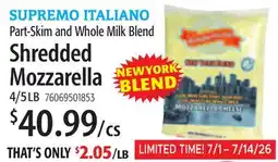 Restaurant Depot SUPREMO ITALIANO Part-Skim and Whole Milk Blend Shredded Mozzarella offer