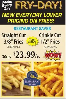 Restaurant Depot Straight Cut 3/8 Fries, Crinkle Cut 1/2 Fries offer