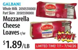 Restaurant Depot GALBANI Whole Milk Mozzarella Cheese Loaves offer