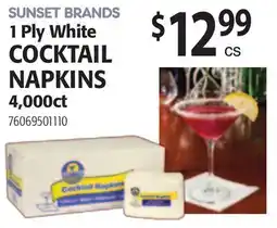 Restaurant Depot SUNSET BRANDS 1 Ply White COCKTAIL NAPKINS offer