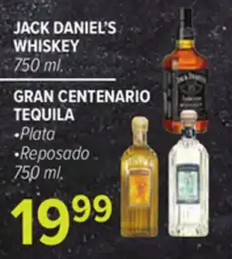 Cermak Fresh Market JACK DANIEL'S WHISKEY 750 ml., GRAN CENTENARIO TEQUILA Plata, Reposado 750 ml offer
