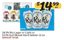 Winn Dixie 24 Pk Rio Lager or Light or 12 Pk Surf Break Hard Seltzer 12 oz offer