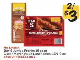 Winn Dixie Bar-S Jumbo Franks or Oscar Mayer Value Lunchables offer