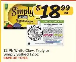 Winn Dixie 12 Pk White Claw, Truly or Simply Spiked offer
