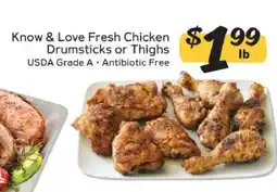 Winn Dixie Know & Love Fresh Chicken Drumsticks or Thighs offer