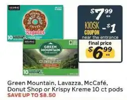 Winn Dixie Green Mountain, Lavazza, McCafé, Donut Shop or Krispy Kreme 10 ct pods offer